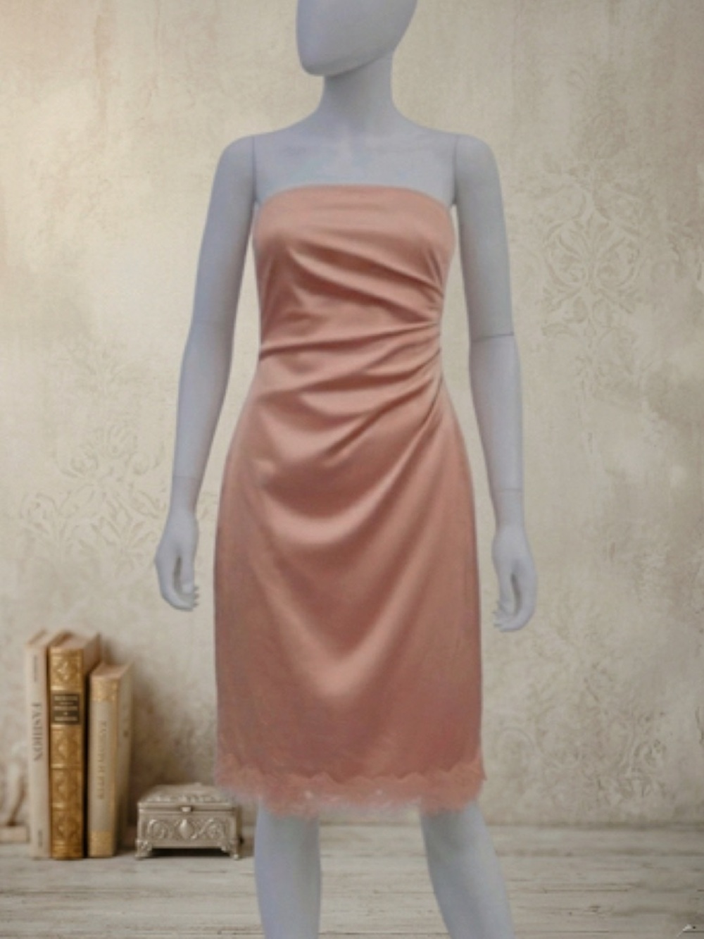 Vintage Kay Unger-Strapless 100% Silk Peach Dress Size 10